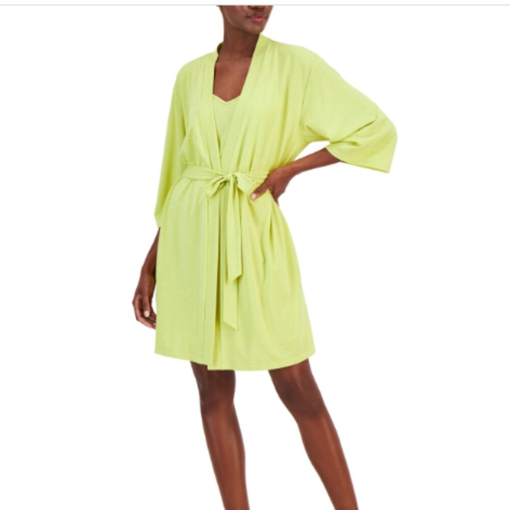International Concepts Women's 2-Pc. Sparkle Robe & Chemise Set- Lime Sparkle